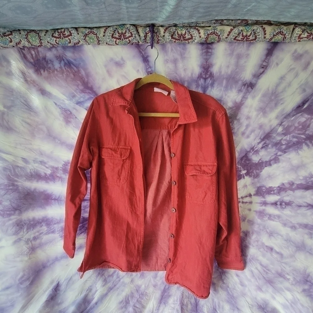 Liz Clairborn Women's Red Light Denim Button Up Shirt/Jacket Size Medium Petite
